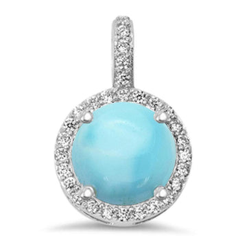 Halo Charm Fashion Jewelry Pendants Round Simulated Larimar CZ 925 Sterling Silver